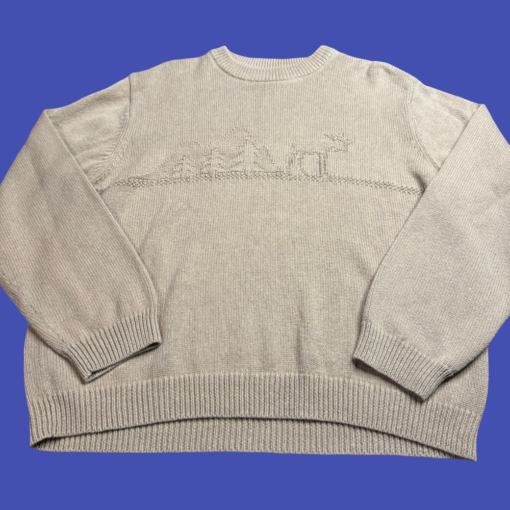 Woolrich Sweater Large Beige Vintage Pullover Moose Nature Cotton Outdoor